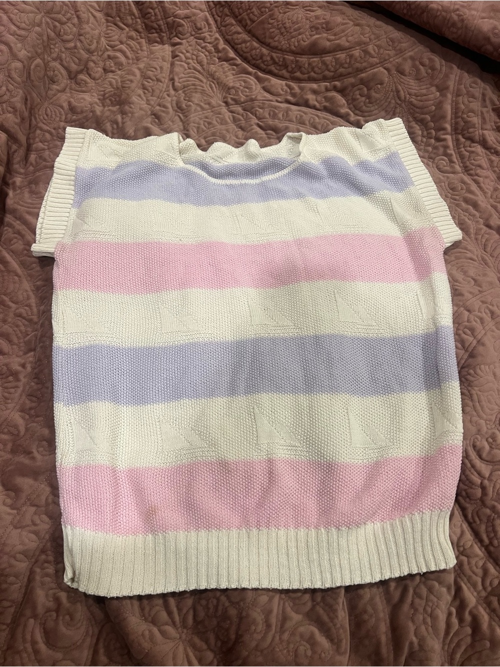 Vintage Striped Knit Sweater Vest in White, Pink & Lavender